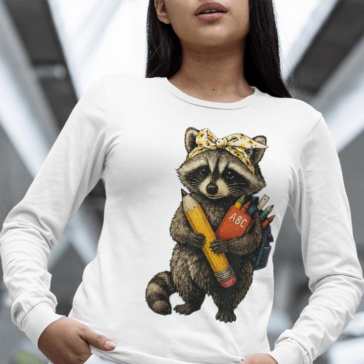 Back To School Raccoon Teachers Student Kids Women Long Sleeve T-Shirt, funny gift