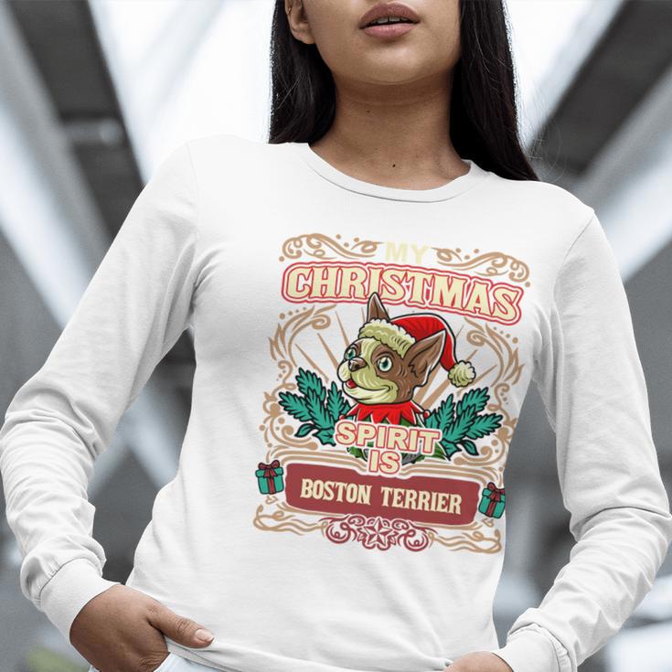 Boston Terrier My Christmas Spirit Dog Santa Claus X-Mas Women Long Sleeve T-Shirt, Boston Terrier Christmas Shirts, funny gift