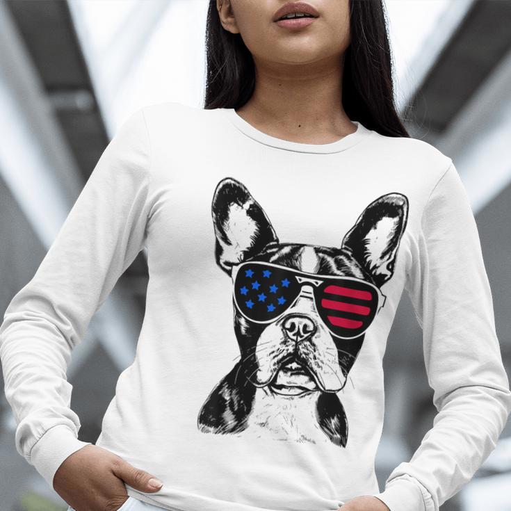 Boston Terrier Dog 4th July America USA Flag Men Women Kids Women Long Sleeve T-Shirt, Boston Terrier 4th Of July Shirts, funny gift