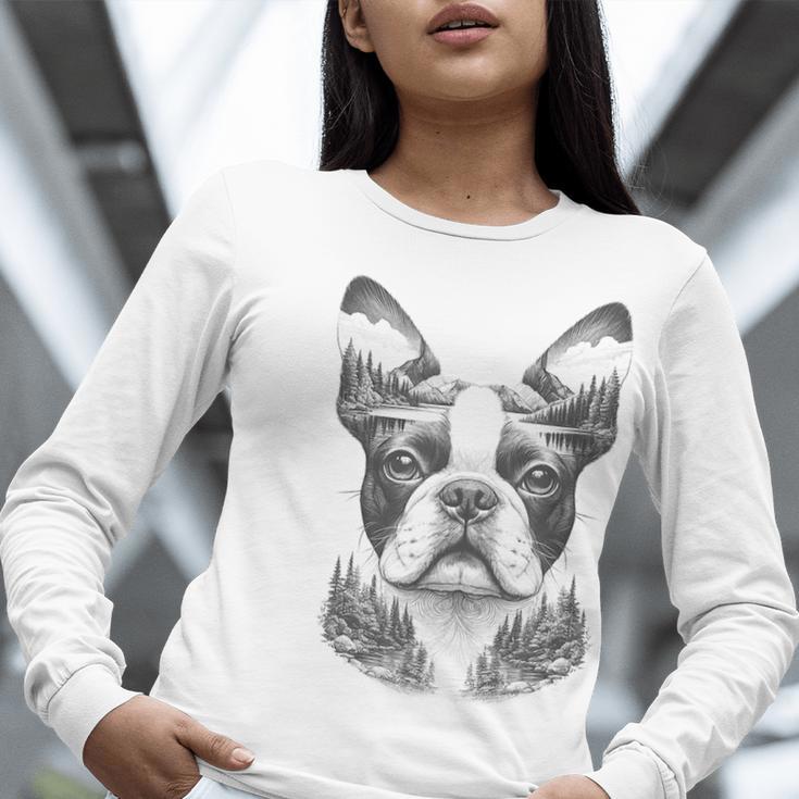Boston Terrier Dog Bostie Nature Memorial Idea Men Women Women Long Sleeve T-Shirt, funny gift