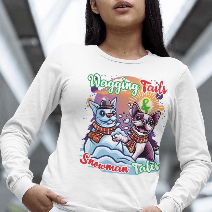 Boston Terrier Dog Christmas Snowman Winter Snow Women Long Sleeve T-Shirt, Boston Terrier Christmas Shirts, funny gift