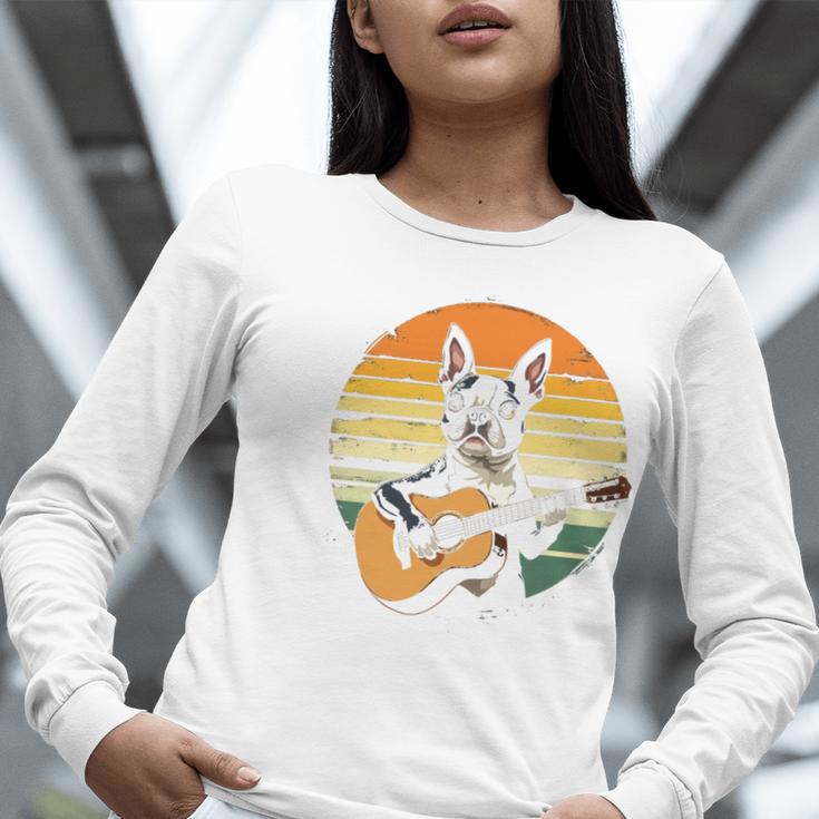Boston Terrier Guitar Retro Women Long Sleeve T-Shirt, funny gift
