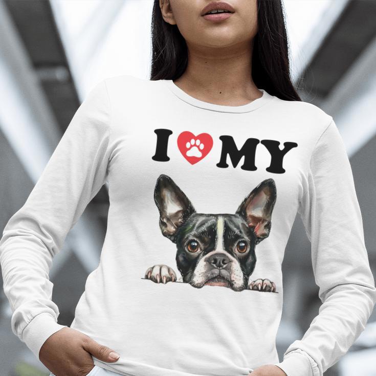 Boston Terrier I Heart My Dog Dog Lover Women Long Sleeve T-Shirt, funny gift