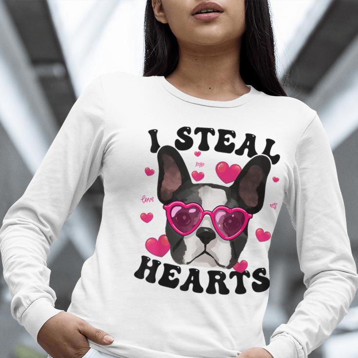 Boston Terrier Heart Glasses Girls Bostie Valentines Day Women Long Sleeve T-Shirt, funny gift