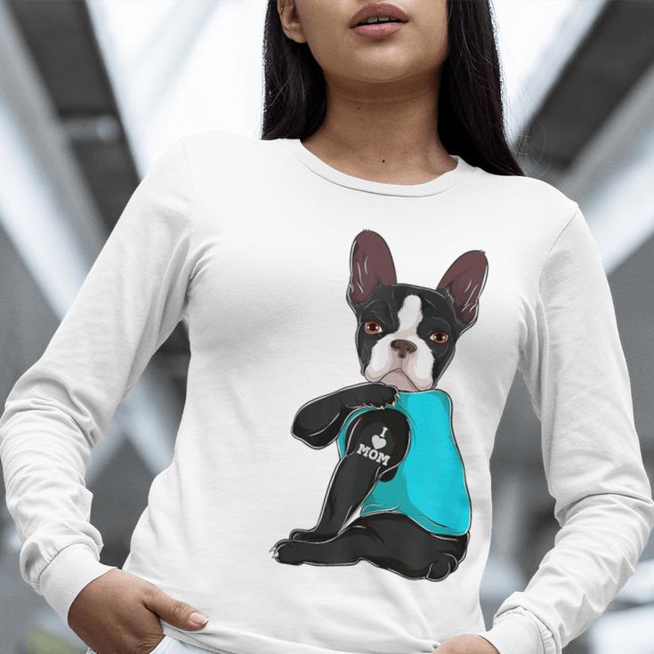 Boston Terrier I Love Mom Apparel Women Long Sleeve T-Shirt, Boston Terrier Mom Shirts, funny gift