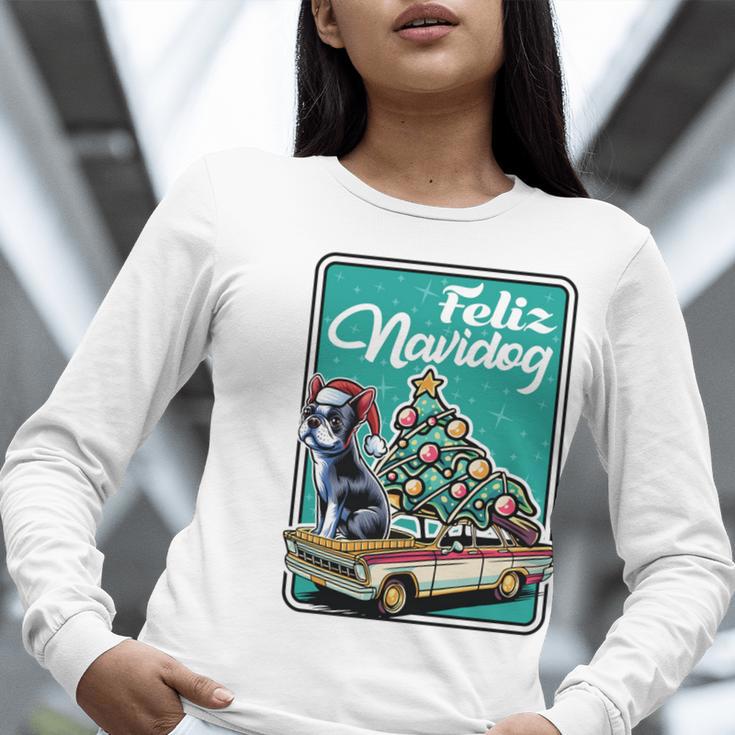 Boston Terrier Merry Christmas Tree Truck Dog X-Mas Women Long Sleeve T-Shirt, Boston Terrier Christmas Shirts, funny gift