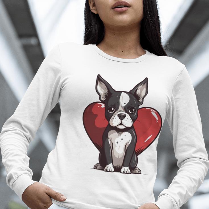 Boston Terrier Mom Dad Bostie Dog Lover Valentines Day Women Long Sleeve T-Shirt, Boston Terrier Dad Shirts, Boston Terrier Mom Shirts, funny gift