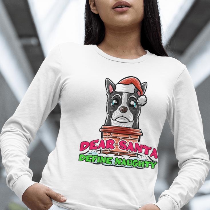 Boston Terrier Santa Claus Christmas Dog Women Long Sleeve T-Shirt, Boston Terrier Christmas Shirts, funny gift
