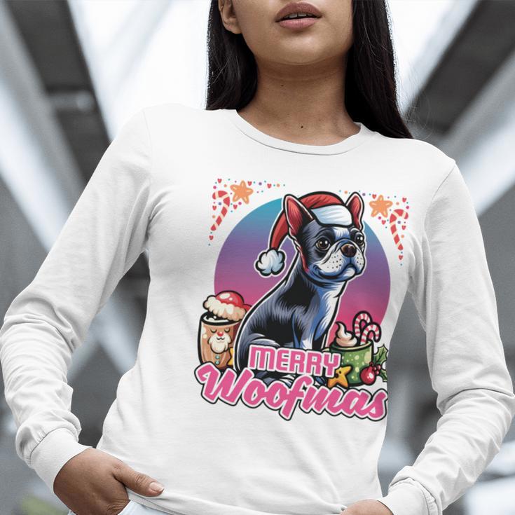 Boston Terrier Santa Claus Coffee Mug Merry Christmas Dogs Women Long Sleeve T-Shirt, Boston Terrier Christmas Shirts, funny gift