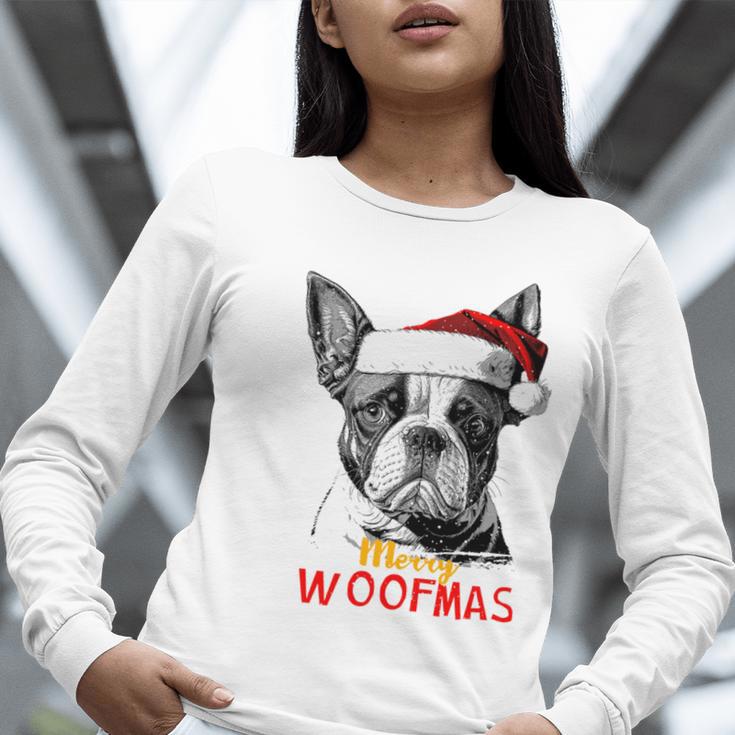 Boston Terrier Santa Claus Hat Merry Christmas Dog X-Mas Women Long Sleeve T-Shirt, Boston Terrier Christmas Shirts, funny gift