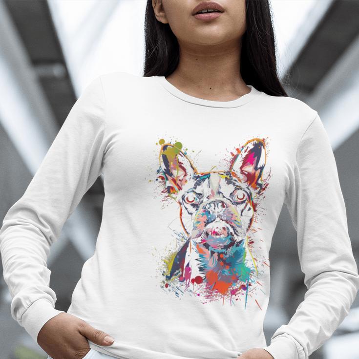 Boston Terrier Splash Women Long Sleeve T-Shirt, funny gift