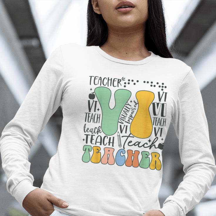 Braille Teacher Of The Visually Impaired Groovy VI Teacher Women Long Sleeve T-Shirt, Groovy Teacher Shirts, funny gift Braille Teacher Of The Visually Impaired Groovy VI Teacher Women Long Sleeve T-Shirt, Groovy Teacher Shirts, funny gift