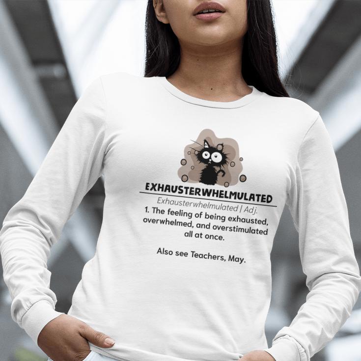Cat Exhausted Teacher Exhausterwhelmulated Definition Women Long Sleeve T-Shirt, funny gift Cat Exhausted Teacher Exhausterwhelmulated Definition Women Long Sleeve T-Shirt, funny gift