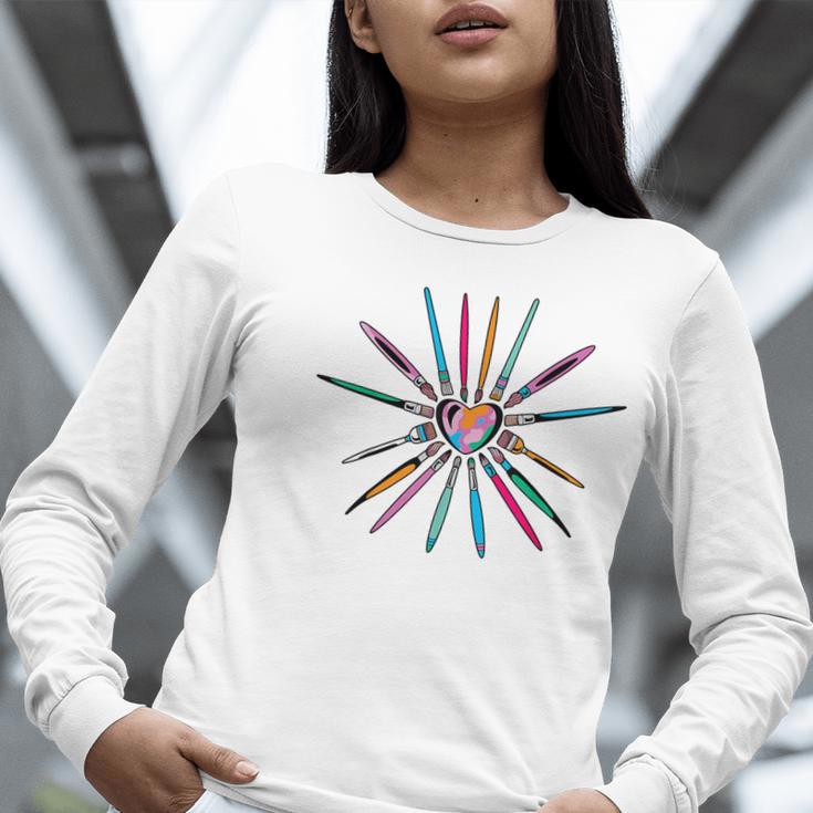 Cool Brush Heart Shape Art Teacher Paint For Artist Painter Women Long Sleeve T-Shirt, funny gift Cool Brush Heart Shape Art Teacher Paint For Artist Painter Women Long Sleeve T-Shirt, funny gift