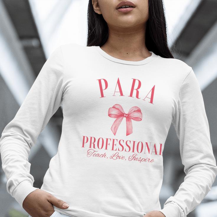 Coquette Bow Paraprofessional School Para Squad Teacher Aide Women Long Sleeve T-Shirt, funny gift