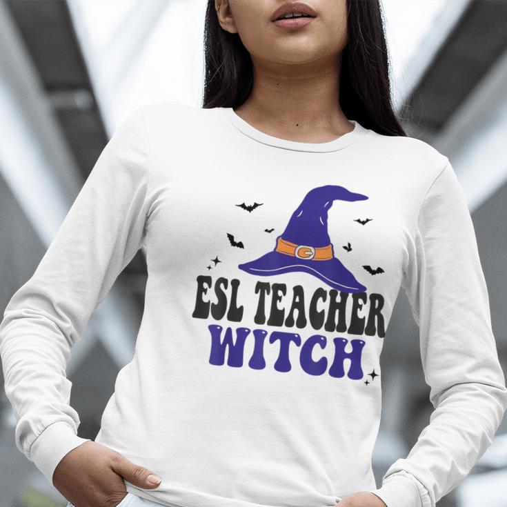 ESL Teacher Witch Halloween Matching Group Costume Women Long Sleeve T-Shirt, Esl Teacher Shirts, funny gift
