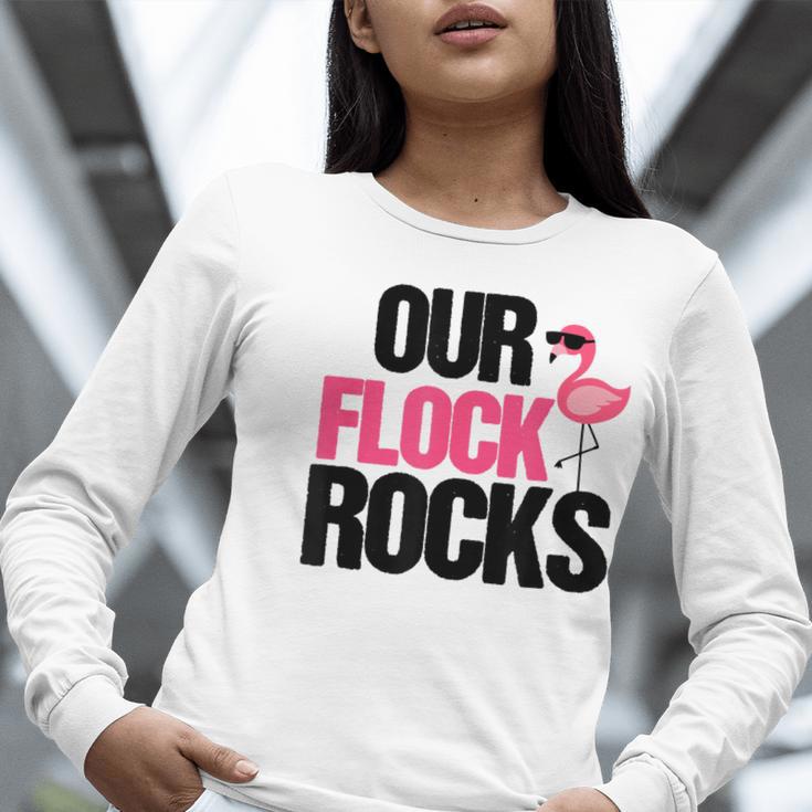 Our Flock Rocks Flamingo Mother's Day Teacher Women Long Sleeve T-Shirt, funny gift