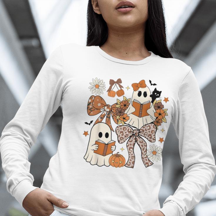 Ghost Reading Books Halloween Bow Spooky Teacher Student Women Long Sleeve T-Shirt, funny gift Ghost Reading Books Halloween Bow Spooky Teacher Student Women Long Sleeve T-Shirt, funny gift