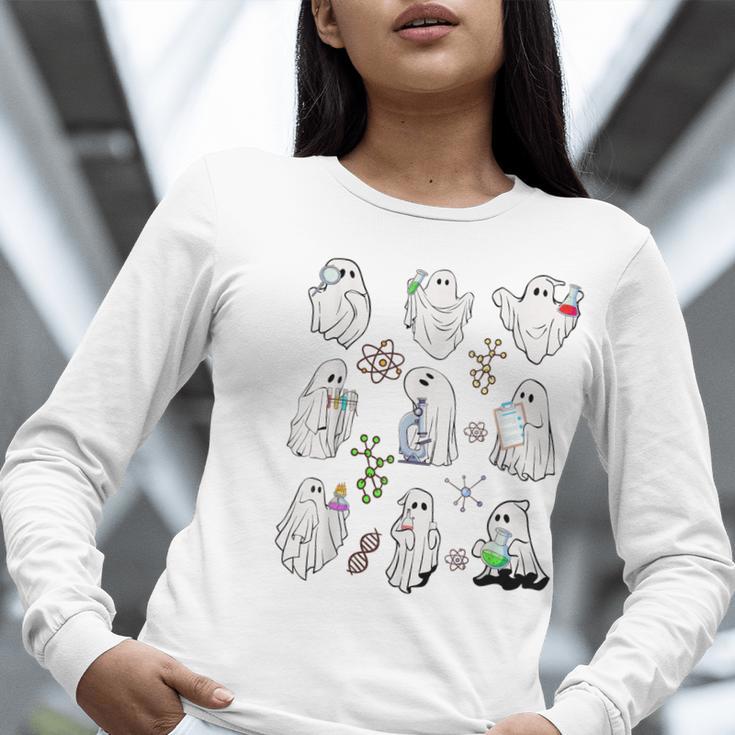 Ghost Science Teacher Chemistry Laboratory Halloween Costume Women Long Sleeve T-Shirt, Science Teacher Shirts, funny gift
