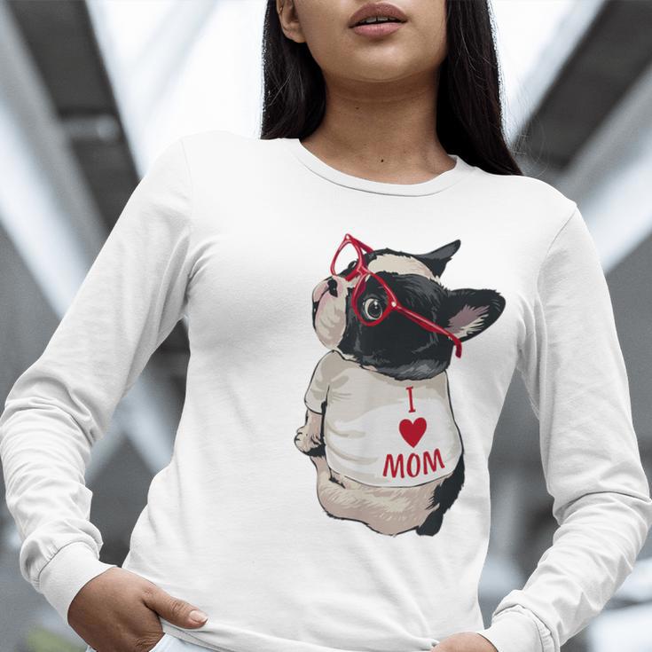 Girls I Heart Mom Love Mama Boston Terrier Dog Lover Women Long Sleeve T-Shirt, Boston Terrier Mom Shirts, funny gift