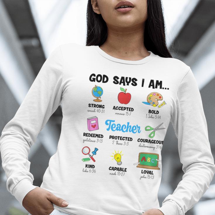 God Says Im Teacher Christian Back To School Religious Women Long Sleeve T-Shirt, funny gift God Says Im Teacher Christian Back To School Religious Women Long Sleeve T-Shirt, funny gift