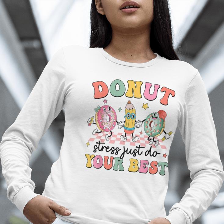 Groovy Donut Stress Just Do Your Best Testing Day Teachers Women Long Sleeve T-Shirt, funny gift