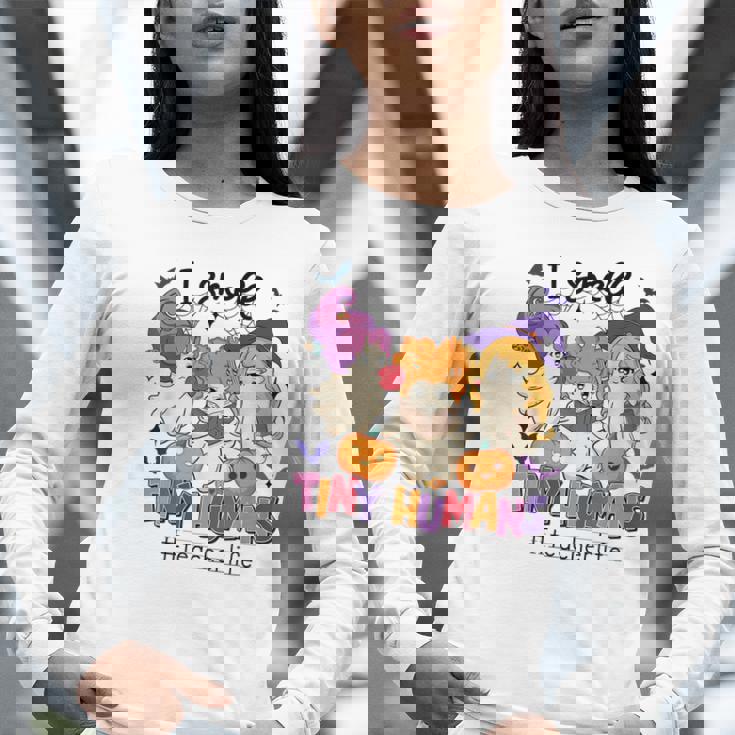 Halloween Teacher Smell a Tiny Human Ghost Spooky Season Women Long Sleeve T-Shirt, funny gift