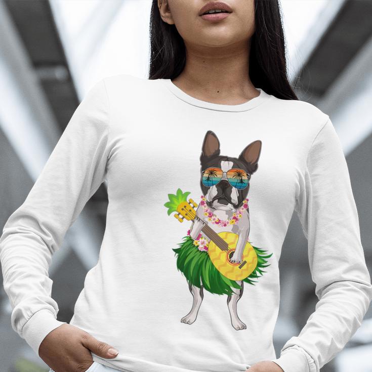 Hawaiian Boston Terrier Dog Pineapple Ukulele Summer For Men Women Girls Kids Women Long Sleeve T-Shirt, funny gift
