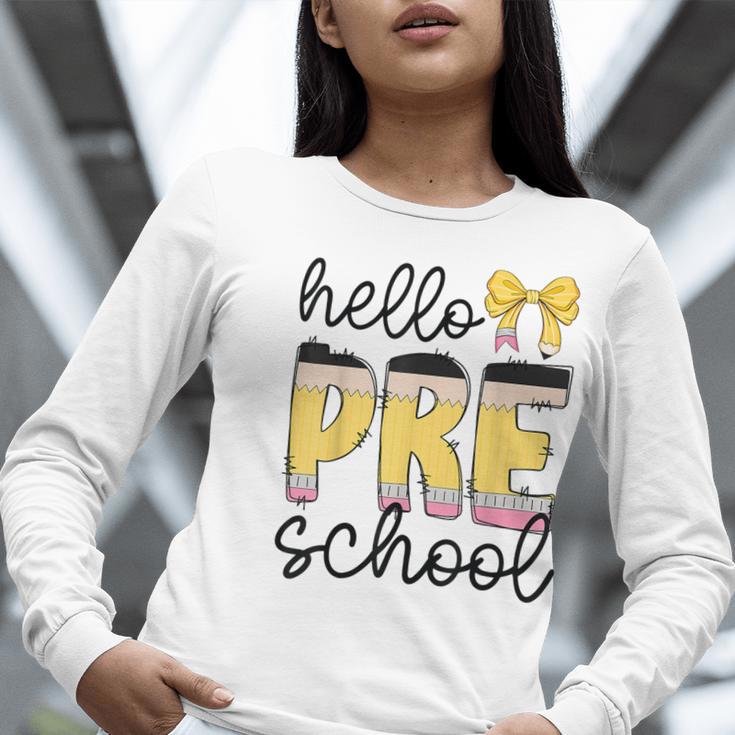 Hello Pre-K Preschool Back To School First Day Teacher Kids Women Long Sleeve T-Shirt, funny gift
