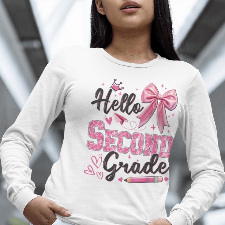 Hello Second Grade First Day Of School Coquette Teacher Girl Women Long Sleeve T-Shirt, First Grade Teacher Shirts, funny gift Hello Second Grade First Day Of School Coquette Teacher Girl Women Long Sleeve T-Shirt, First Grade Teacher Shirts, funny gift