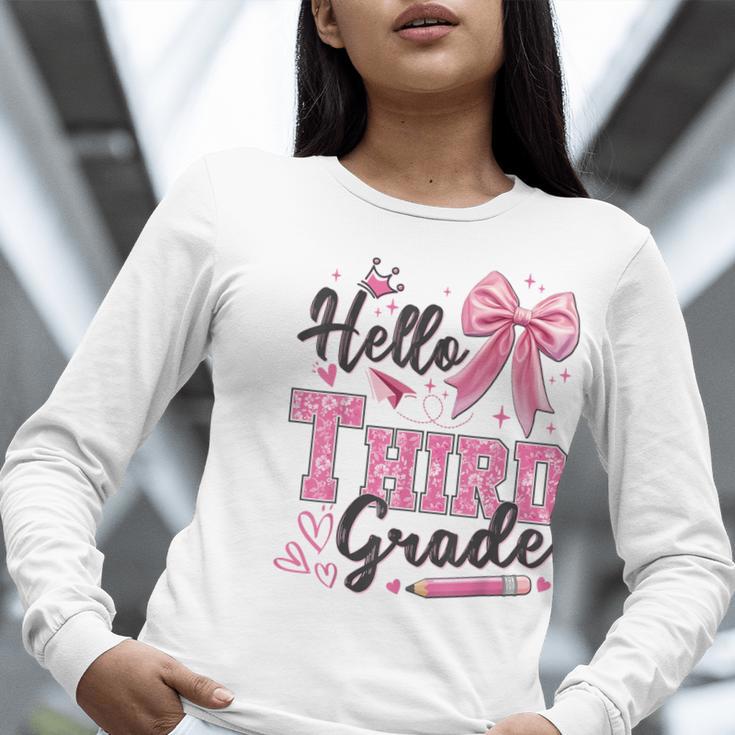 Hello Third Grade First Day Of School Coquette Teacher Girl Women Long Sleeve T-Shirt, First Grade Teacher Shirts, funny gift