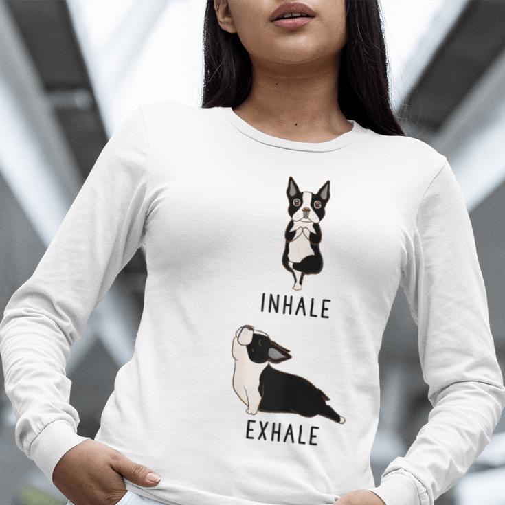 Inhale Exhale Yoga Boston Terrier Tshirt Women Long Sleeve T-Shirt, funny gift