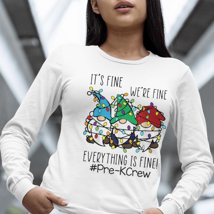 It's Fine We'Re Fine Gnome Pre-K Teacher Christmas Light For Men Women Women Long Sleeve T-Shirt, funny gift It's Fine We'Re Fine Gnome Pre-K Teacher Christmas Light For Men Women Women Long Sleeve T-Shirt, funny gift