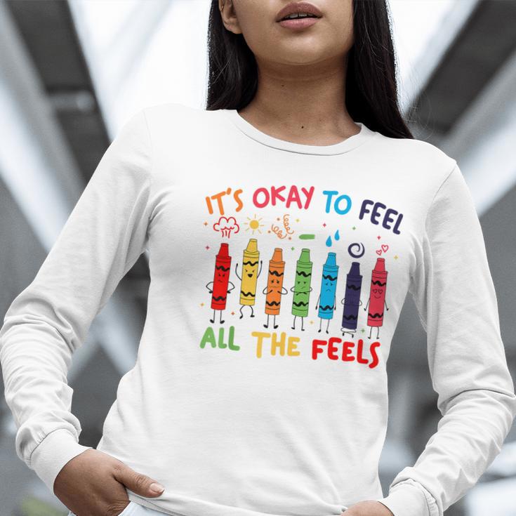 Its Okay To Feel All The Feels Mood Color Crayons Teacher Women Long Sleeve T-Shirt, funny gift Its Okay To Feel All The Feels Mood Color Crayons Teacher Women Long Sleeve T-Shirt, funny gift