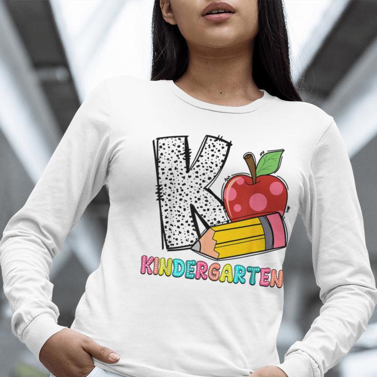 K Is For Kindergarten Teacher Pencil Apple Back To School Women Long Sleeve T-Shirt, funny gift K Is For Kindergarten Teacher Pencil Apple Back To School Women Long Sleeve T-Shirt, funny gift