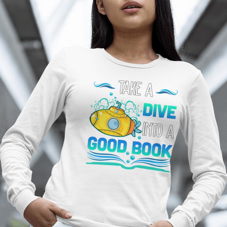 Librarian Teacher Dive Into A Good Book Reading Premium Tri-Blend Women Long Sleeve T-Shirt, funny gift