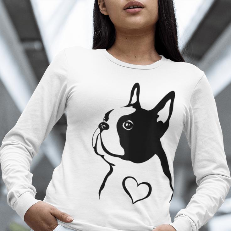 I Love My Boston Terrier Dog With Heart Women Long Sleeve T-Shirt, funny gift