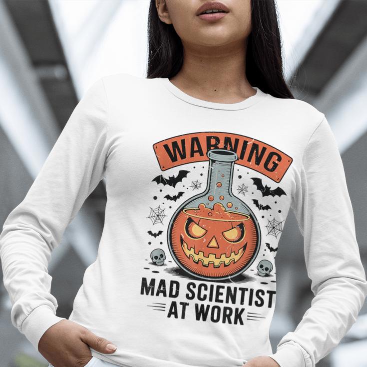Mad Scientist Pumpkin Science Teacher Halloween Costume Kids Women Long Sleeve T-Shirt, Science Teacher Shirts, funny gift