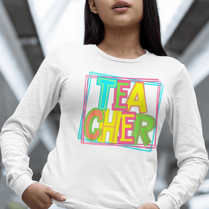 Neon Retro Teacher Cute Teacher Team New Teacher Back To Sch Women Long Sleeve T-Shirt, funny gift
