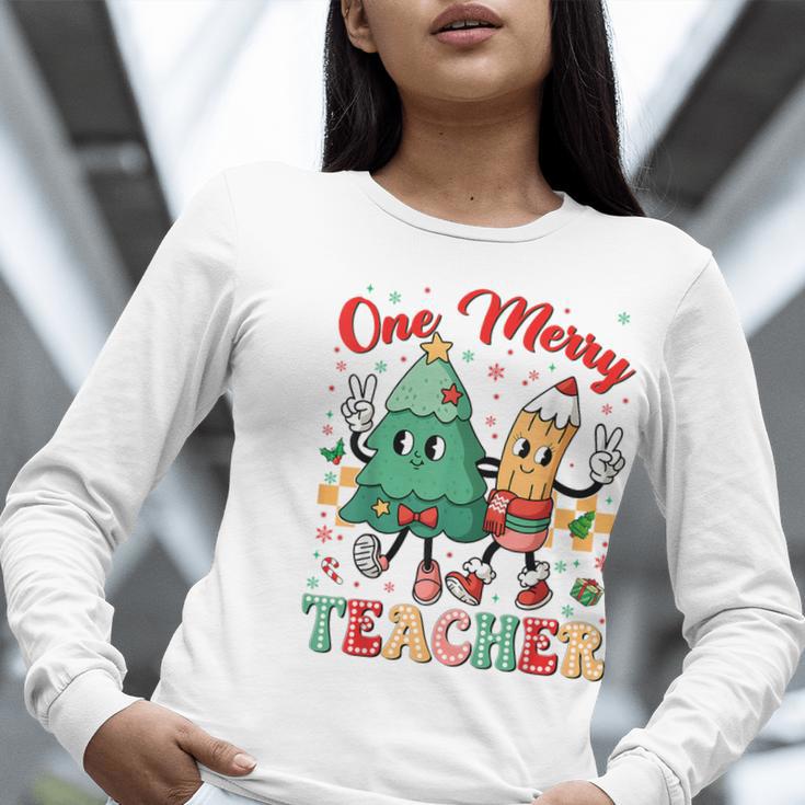 One Merry Teacher Groovy Christmas Tree Pjs Xmas Teacher Women Long Sleeve T-Shirt, Groovy Teacher Shirts, funny gift One Merry Teacher Groovy Christmas Tree Pjs Xmas Teacher Women Long Sleeve T-Shirt, Groovy Teacher Shirts, funny gift