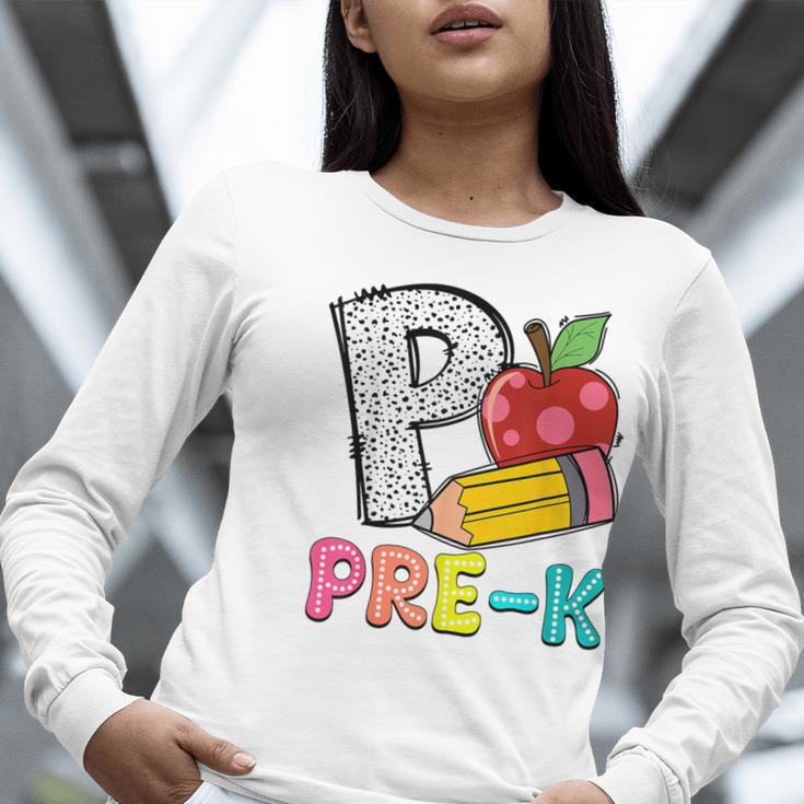 P Is For Pre-K Teacher Pencil Apple Back To School Women Long Sleeve T-Shirt, funny gift P Is For Pre-K Teacher Pencil Apple Back To School Women Long Sleeve T-Shirt, funny gift