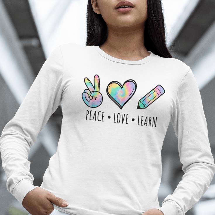 Peace Love Learn Tie Dye Teacher Kids 100th Days Of School Women Long Sleeve T-Shirt, funny gift Peace Love Learn Tie Dye Teacher Kids 100th Days Of School Women Long Sleeve T-Shirt, funny gift