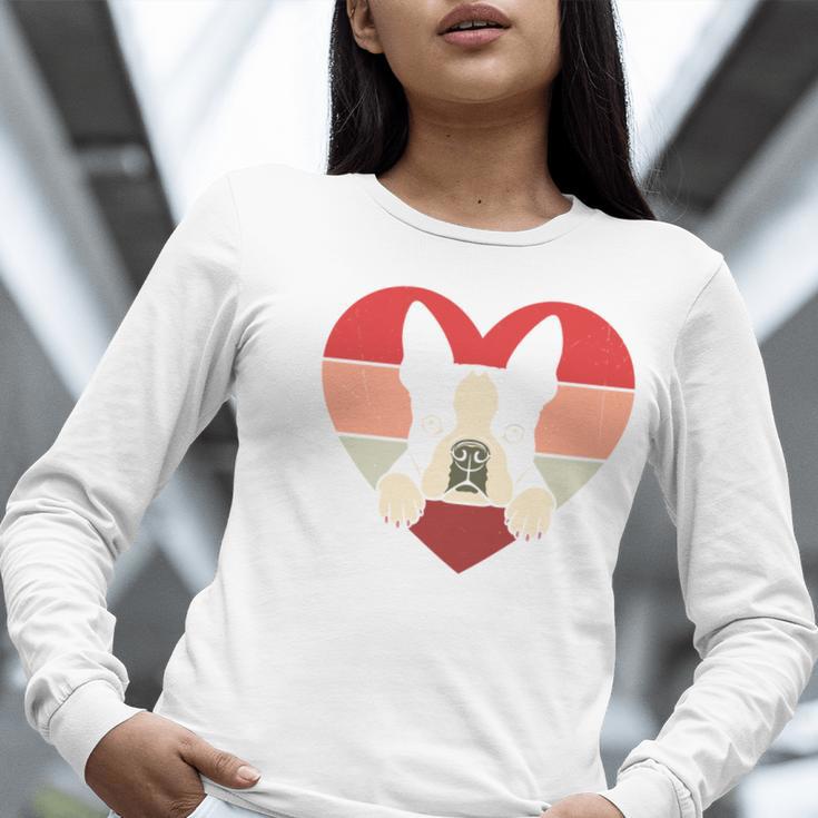 Retro Heart Boston Terrier Dog Vintage Valentine Women Long Sleeve T-Shirt, funny gift