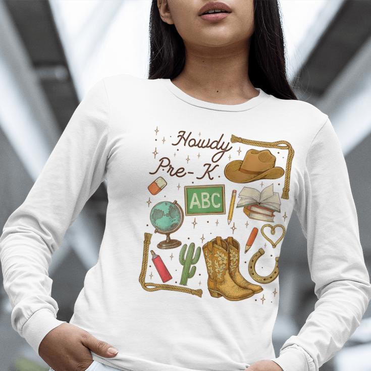 Retro Howdy Pre-K Back To School Western Teacher Women Long Sleeve T-Shirt, funny gift Retro Howdy Pre-K Back To School Western Teacher Women Long Sleeve T-Shirt, funny gift
