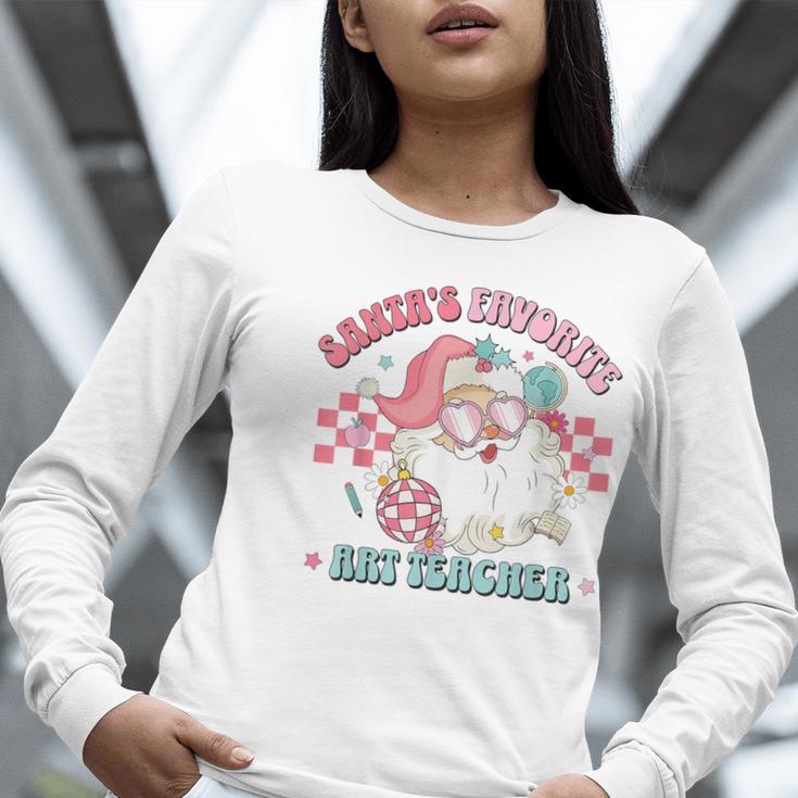 Retro Pink Christmas Santa's Favorite Art Teacher Artist Women Long Sleeve T-Shirt, funny gift