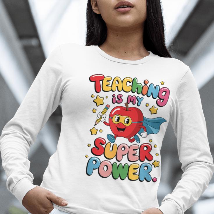 Retro Teaching Is My Superpower Apple Teacher Appreciation Women Long Sleeve T-Shirt, funny gift Retro Teaching Is My Superpower Apple Teacher Appreciation Women Long Sleeve T-Shirt, funny gift