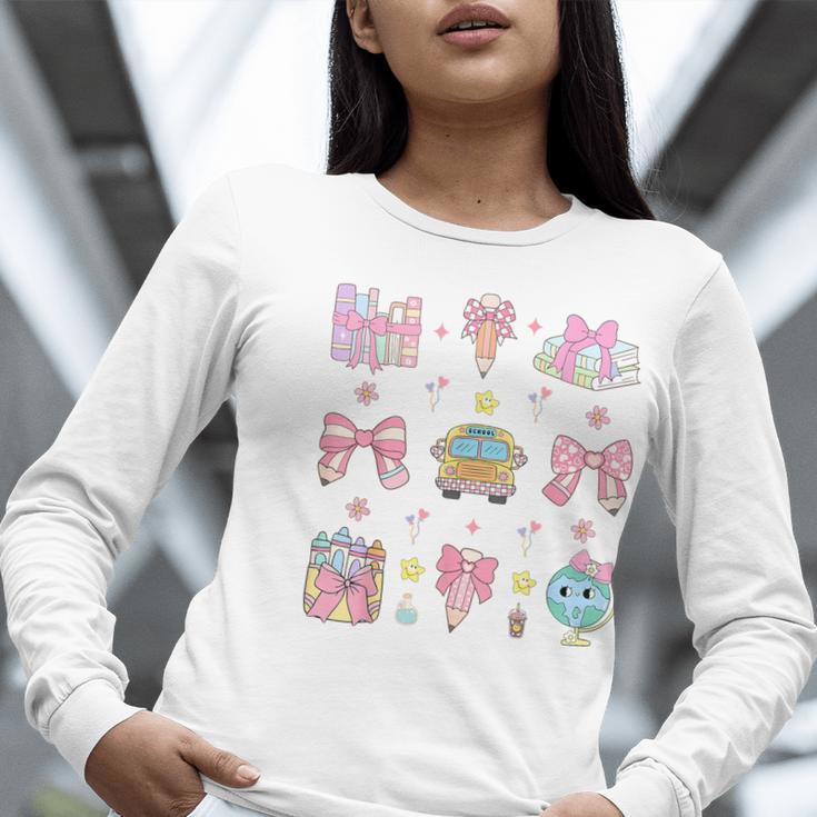 School Pencils And Bows Teacher Bow Coquette Pencil Girls Women Long Sleeve T-Shirt, funny gift School Pencils And Bows Teacher Bow Coquette Pencil Girls Women Long Sleeve T-Shirt, funny gift