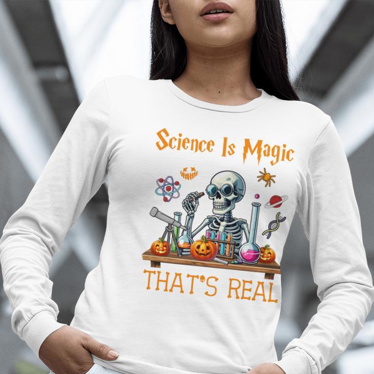 Science Is Magic Halloween Skeleton Students Teacher Women Long Sleeve T-Shirt, Science Teacher Shirts, funny gift