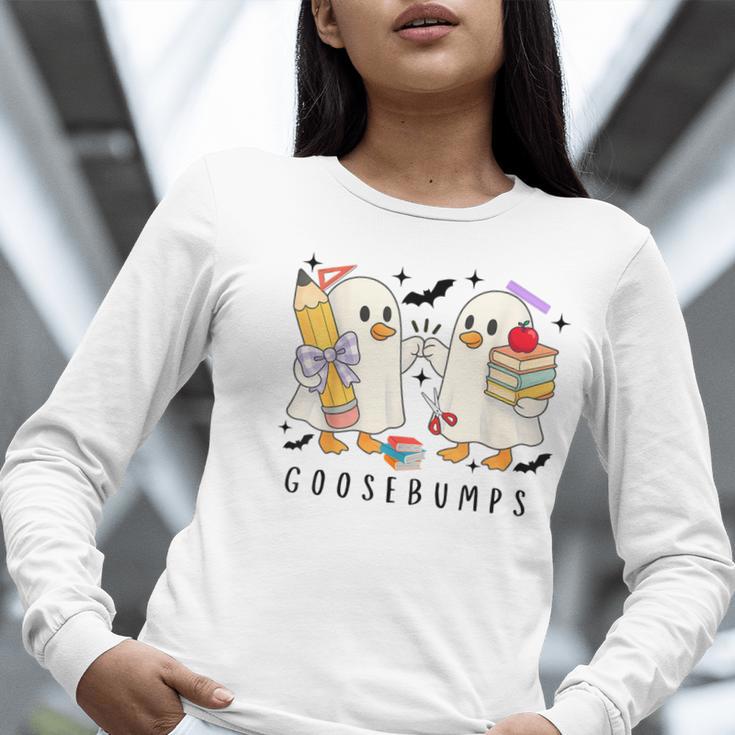 Silly Goose Spooky Teacher Halloween Cute Goosebumps Women Long Sleeve T-Shirt, funny gift