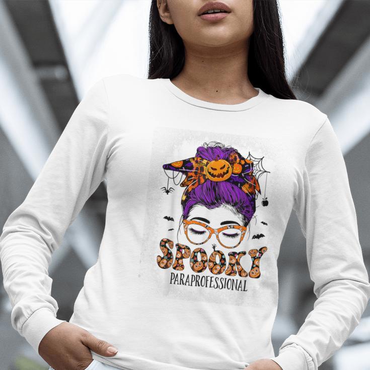 Spooky Paraprofessional Life Halloween Messy Bun Teacher For Men Women Women Long Sleeve T-Shirt, funny gift Spooky Paraprofessional Life Halloween Messy Bun Teacher For Men Women Women Long Sleeve T-Shirt, funny gift